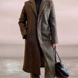 Khaki green studded wool coat (XS-S)
